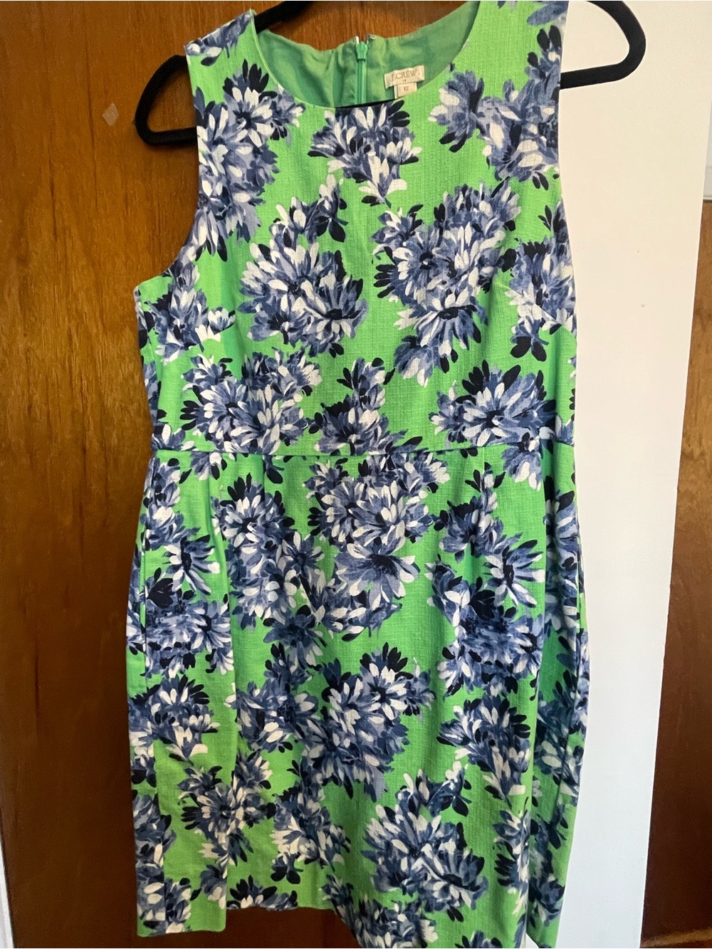 J. Crew Factory Green Floral Midi Dress with Blue and White Blooms